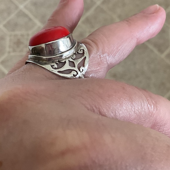 NWOT Sterling Silver 925 Red Coral Gorgeous Ring Size US 8 - Picture 5 of 10